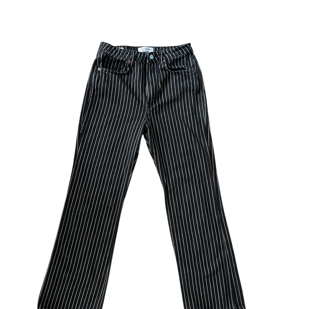 Reformation Black and White Pinstripe Flare Jeans